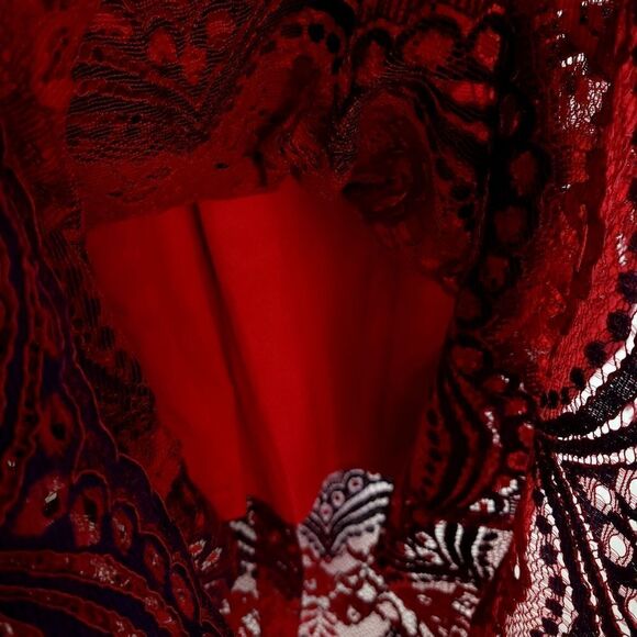 Vintage Navy & Red Lace 3/4 Sleeve Maxi Gown - Picture 5 of 12